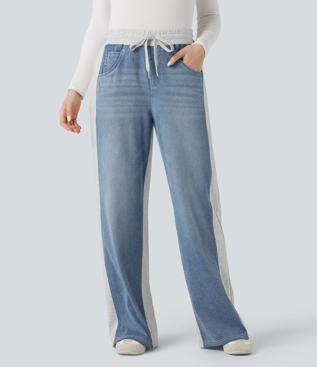 Halara Flex™ Jean larges color block jambes cordon de serrage taille haute avec poches