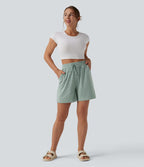Short ample décontracté taille haute avec cordon de serrage 12,5 cm et poches