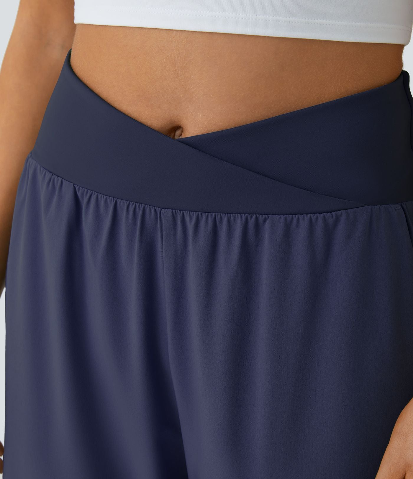 Breezeful™ Pantalon Fluide Vacances Séchage Rapide Taille Haute Croisée Poches Latérales Plissées Fente
