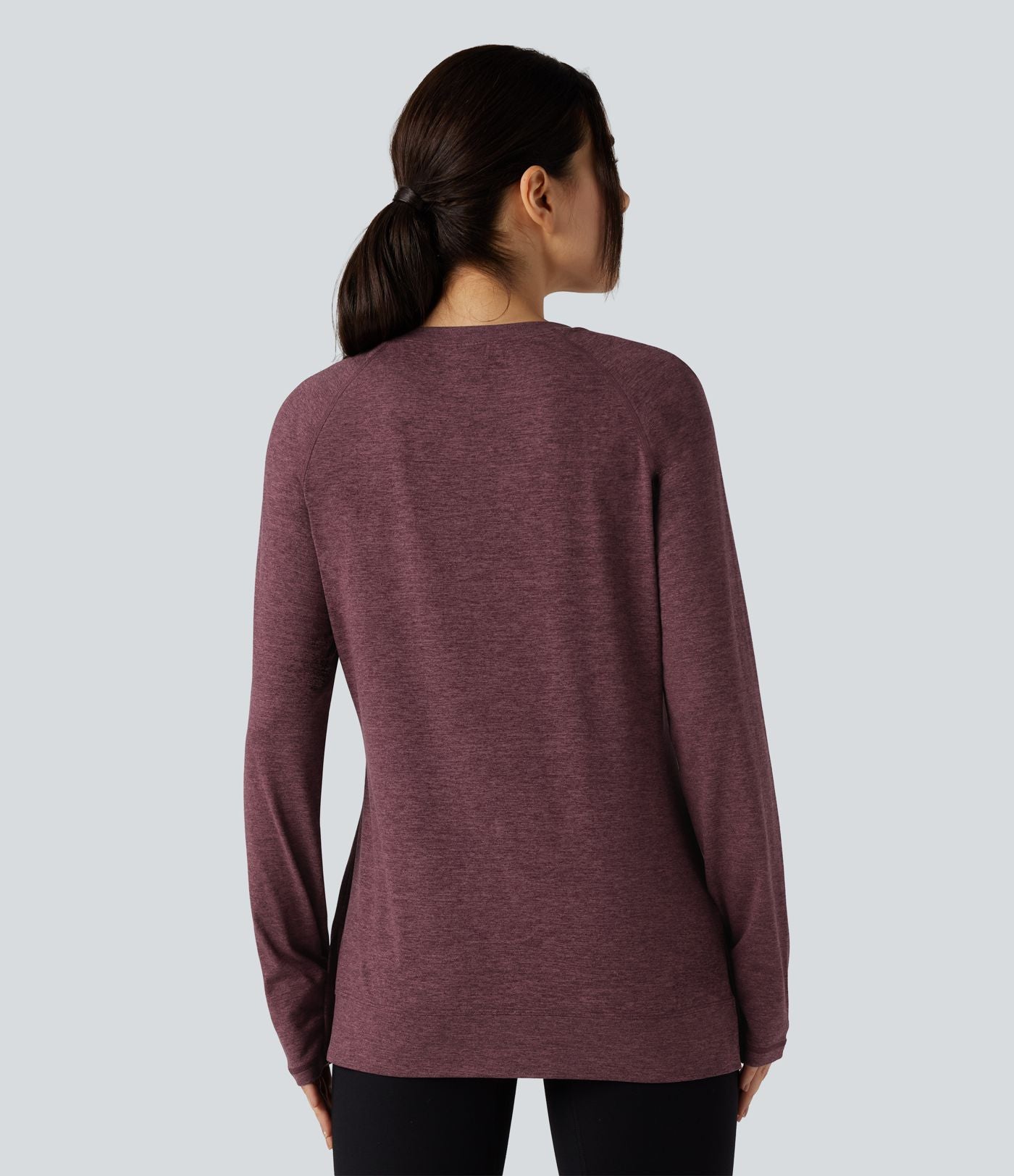 T-shirt doux col rond ourlet fendu manches raglan longues
