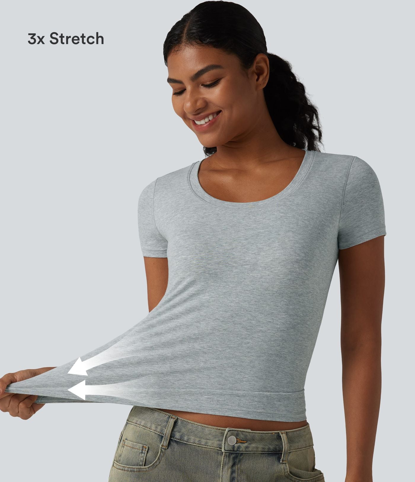 Halara T-shirt en jersey de coton col rond échancré manches courtes avec soutien-gorge intégré bonnets B-DD