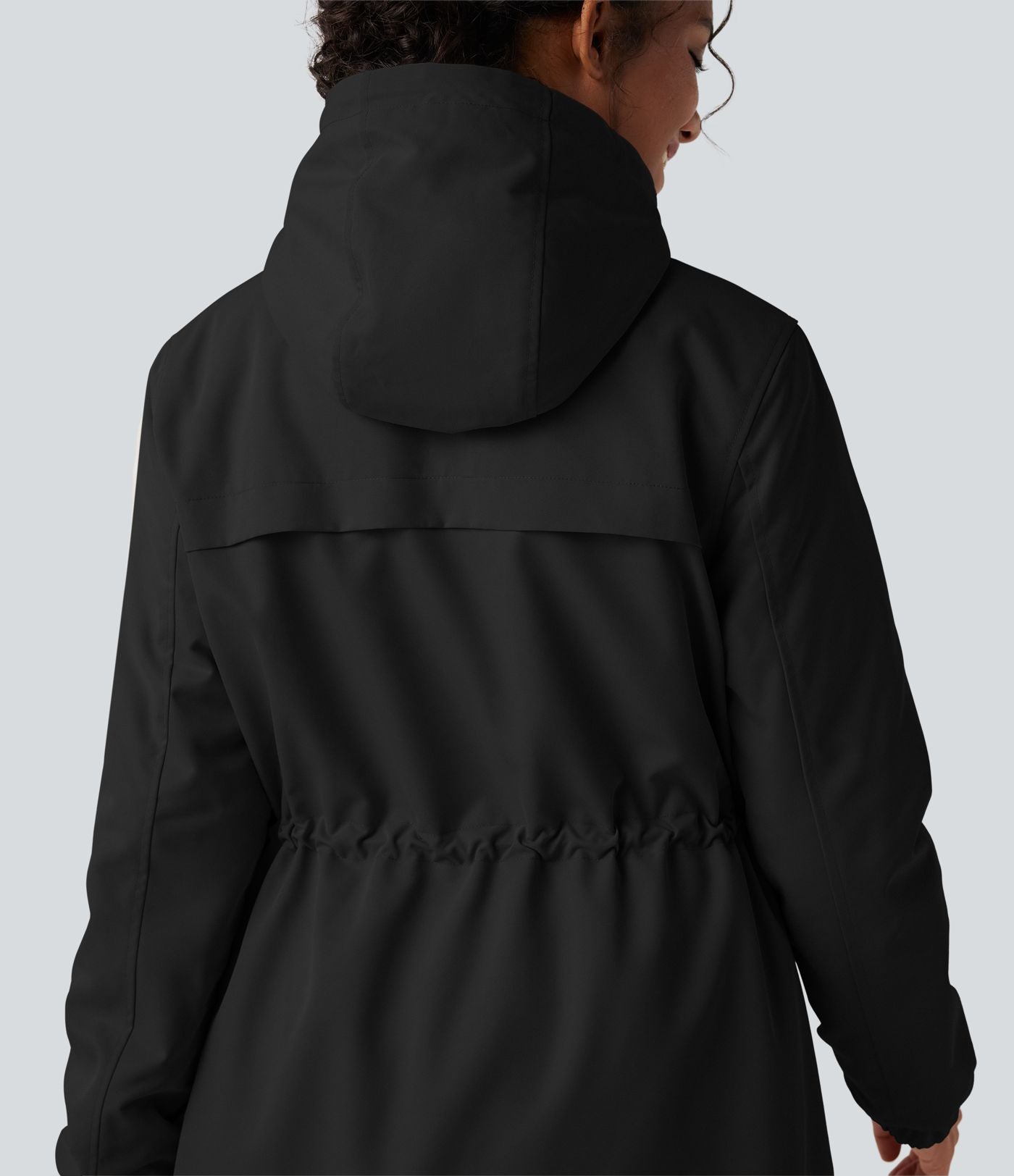 Parka longue polaire à capuche avec cordon de serrage manches longues et poches