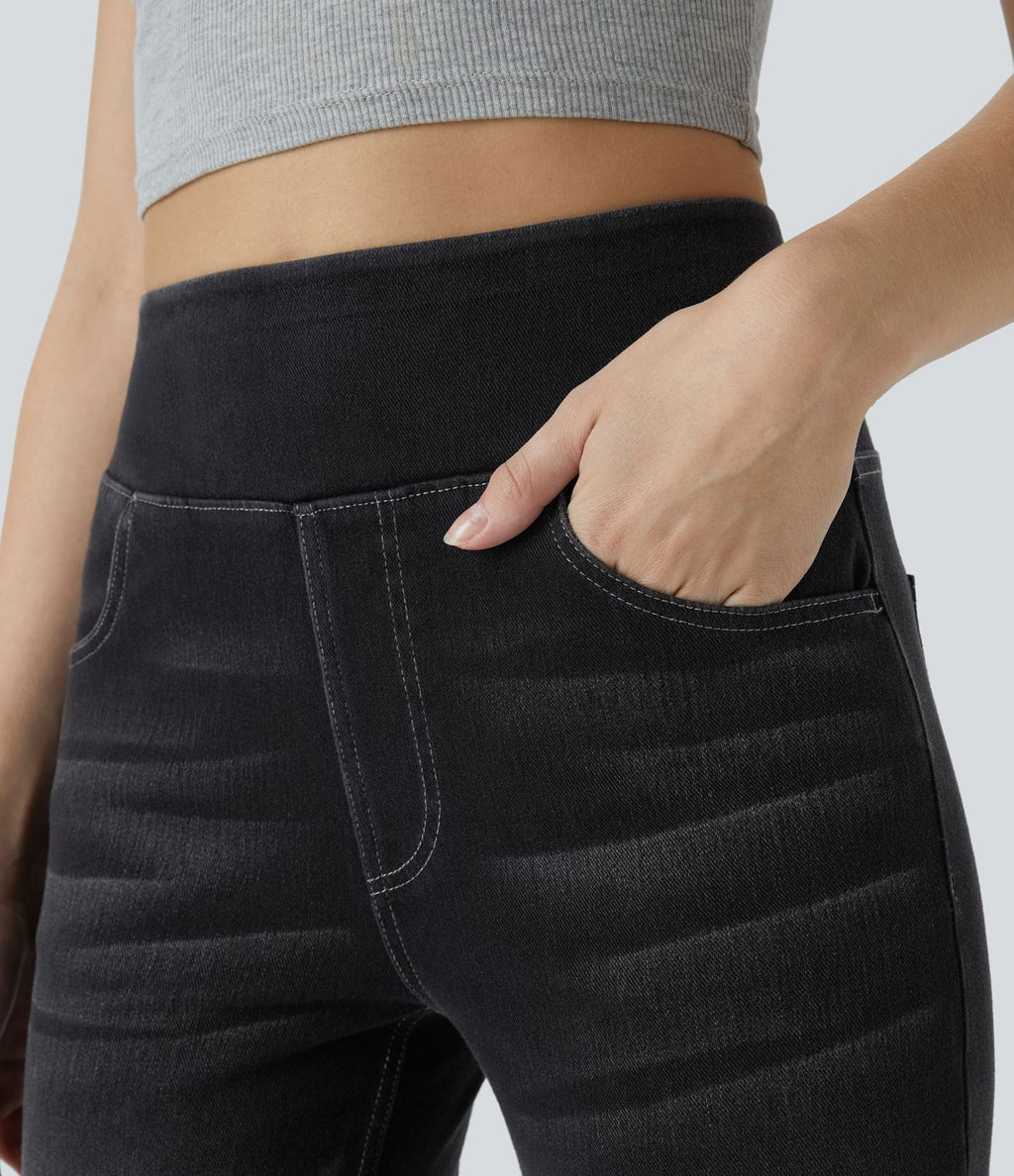 Halara Flex™ Jean bootcut décontracté extensible délavé taille haute à poches multiples
