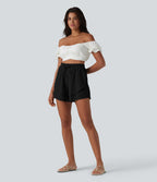 Short taille haute 12,5 cm à cordon de serrage et ourlet volants superposés avec poches