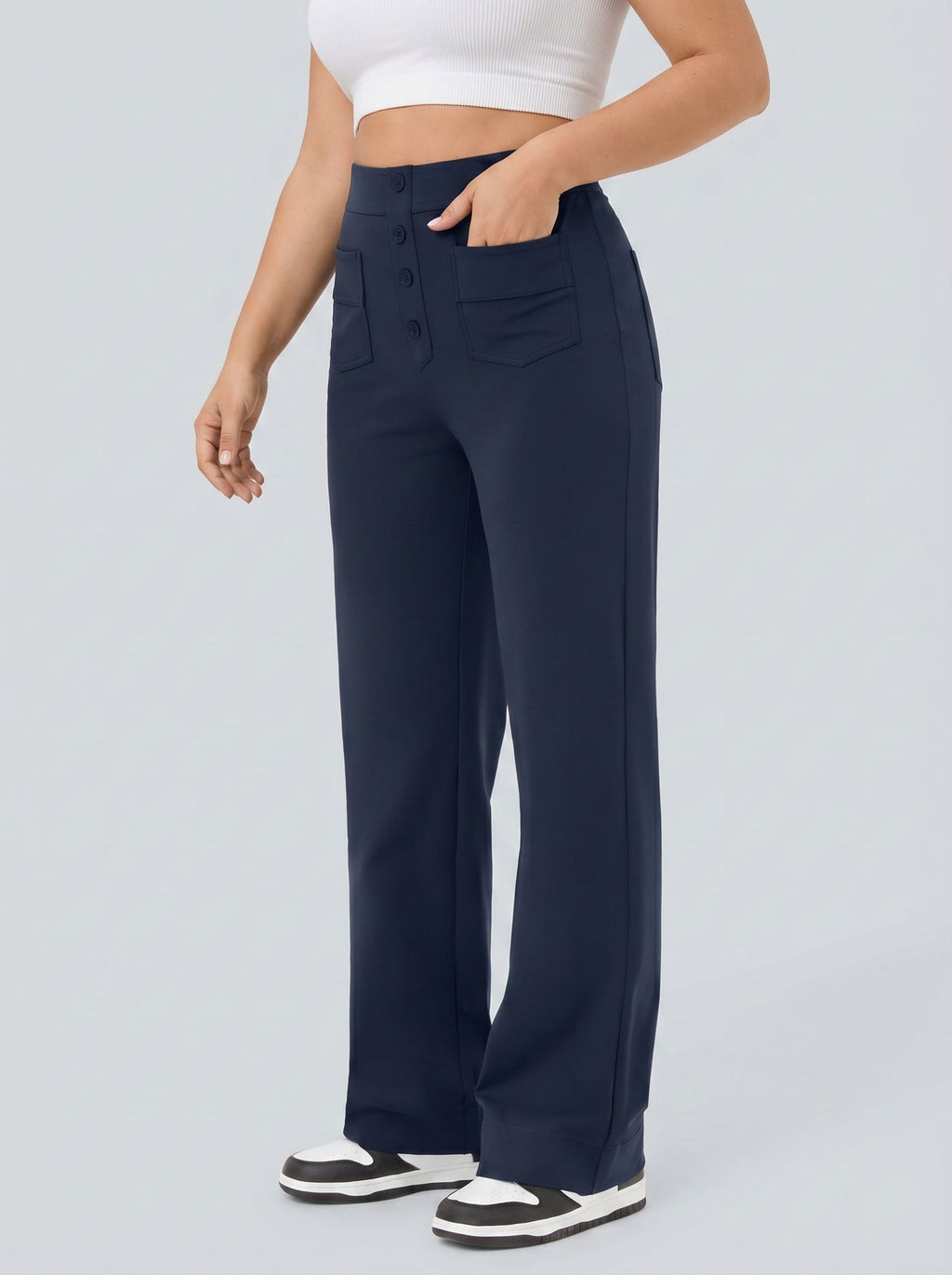 Pantalon coupe droite grande taille taille haute DayStretch avec poches