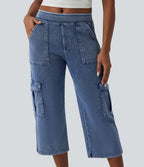 Jean cargo court casual jambe droite taille mi-haute Halara Flex™ avec poches