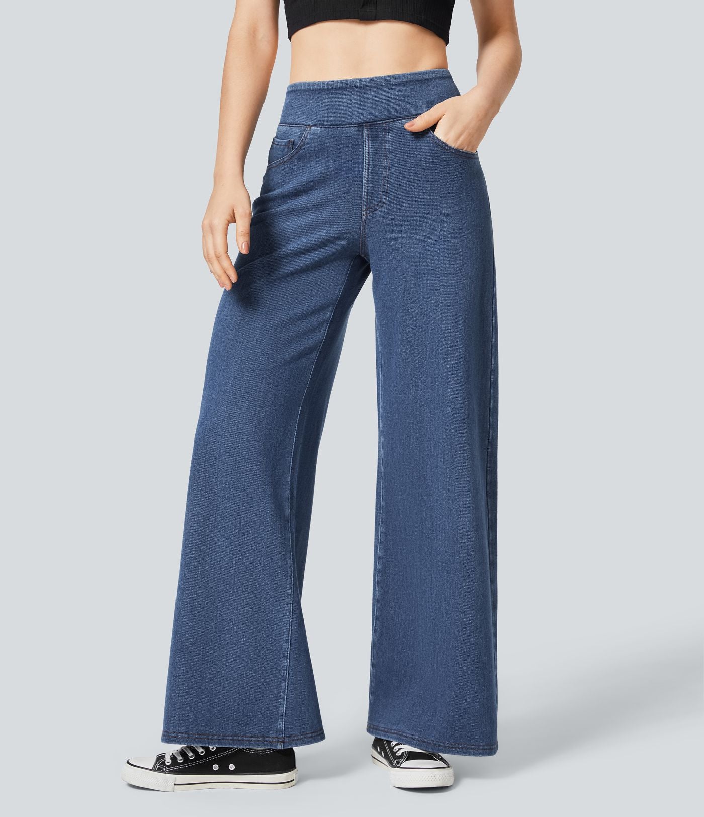 Halara Flex™ Denim Heat Jean large casual taille haute avec poches
