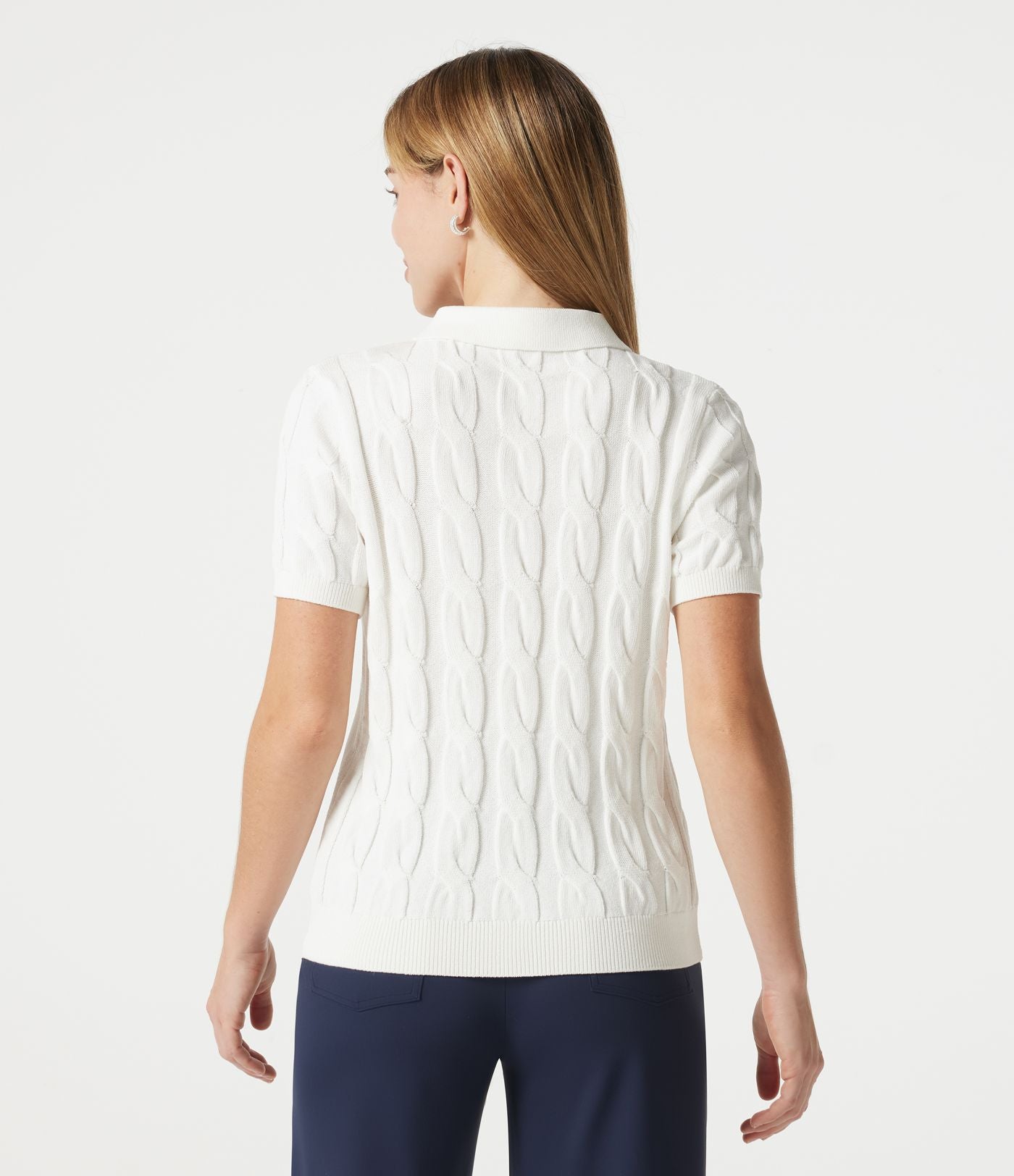 Pull polo décontracté en maille torsadée à manches courtes