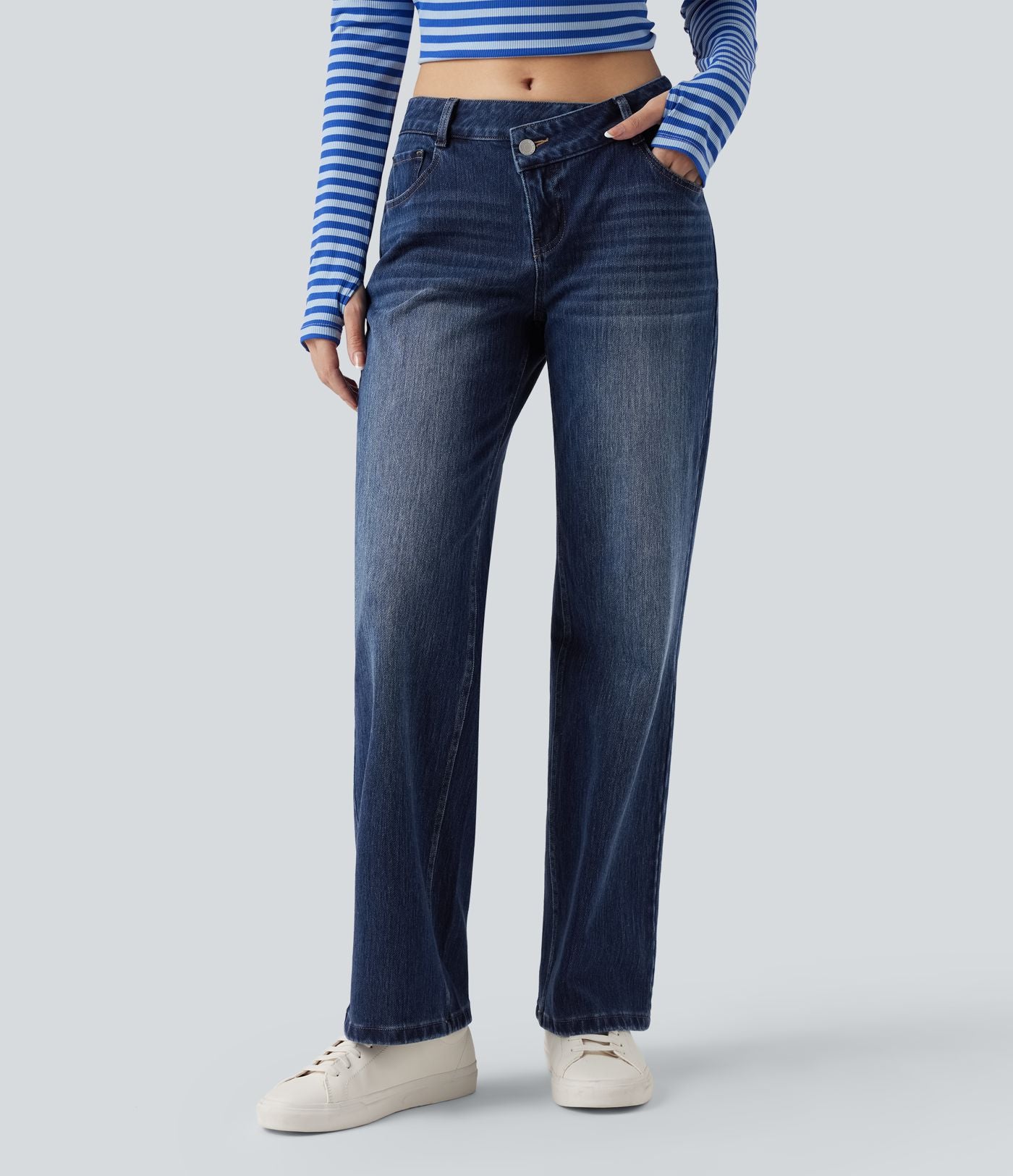 Jean décontracté Halara Flex™ asymétrique jambe droite taille basse avec poches