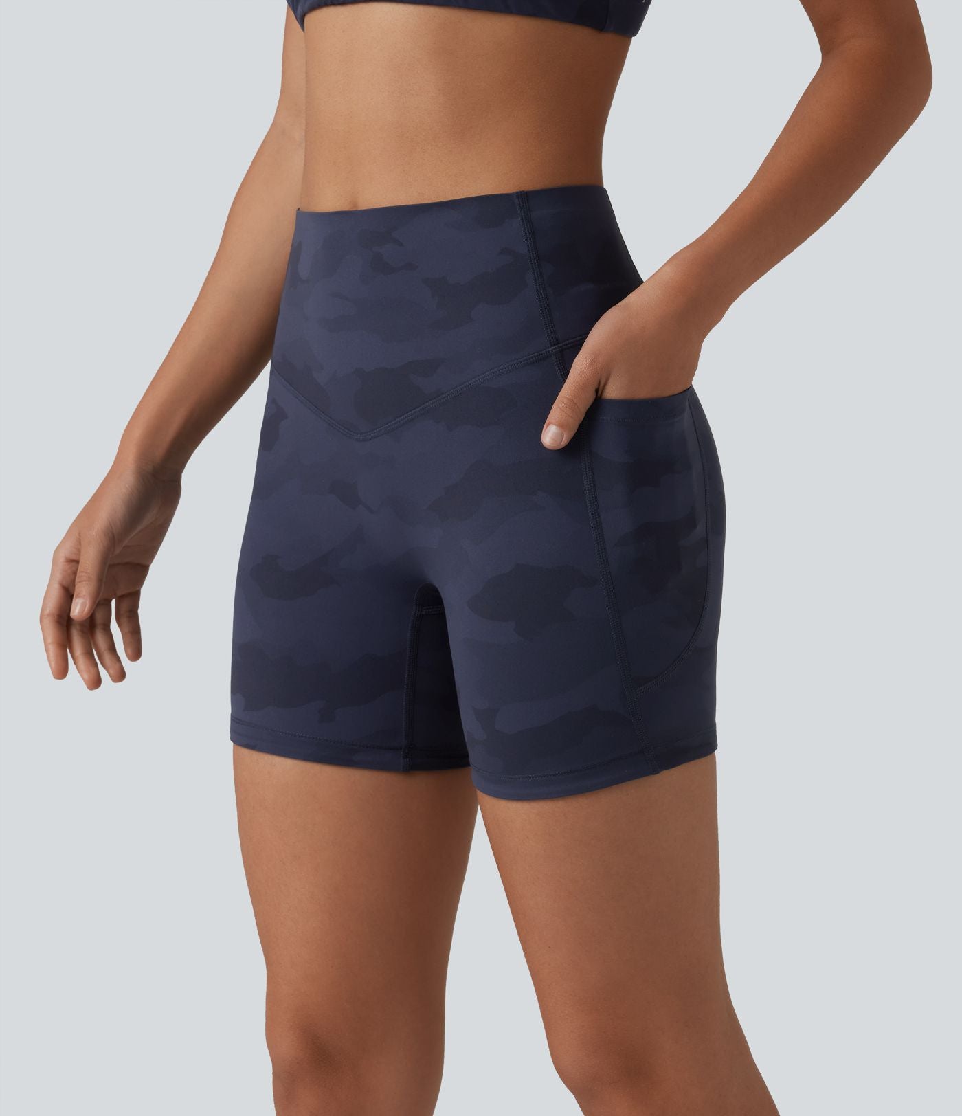 Short cycliste Halara UltraSculpt™ imprimé camouflage taille haute gainant 12,5 cm avec poches
