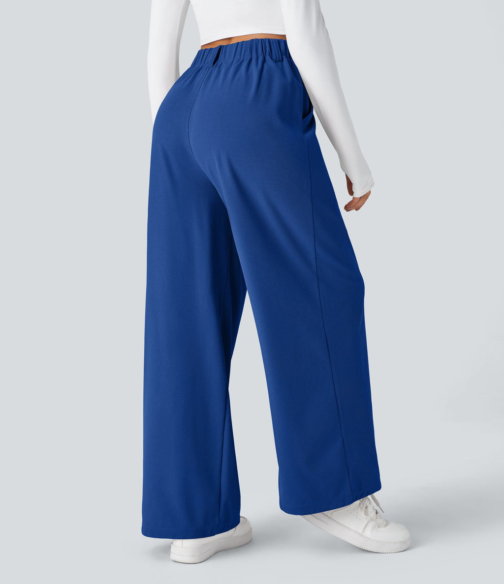 Pantalon Tailleur Large Fluide Halara Flex™ Gaufré Taille Haute Poches Latérales