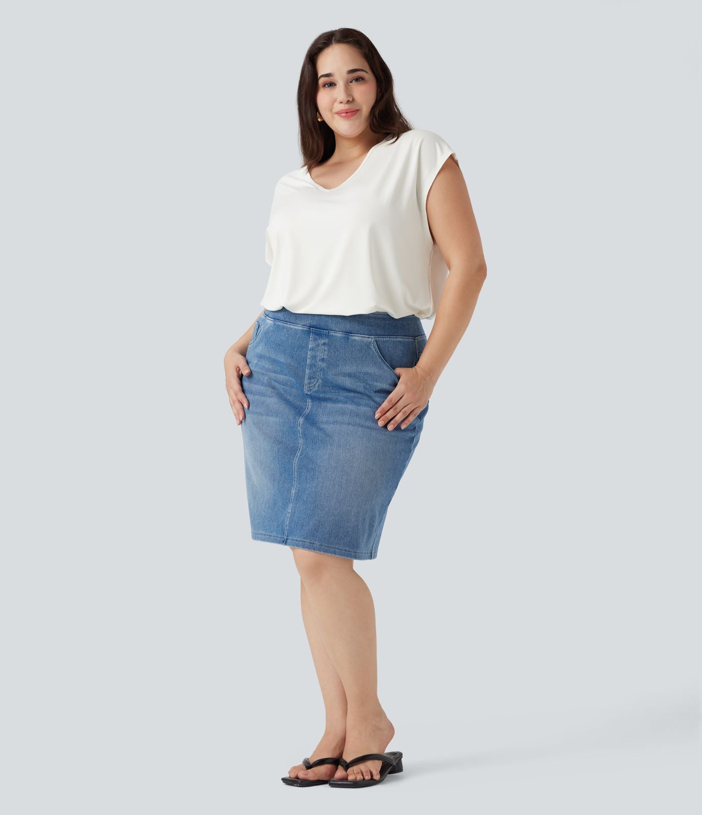 T-shirt décontracté grande taille col V manches courtes