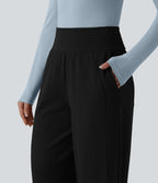 Pantalon large casual taille haute avec poches