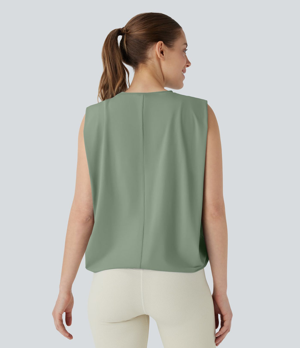 Débardeur de yoga col rond froncé, tissu rafraîchissant - Protection UPF50+