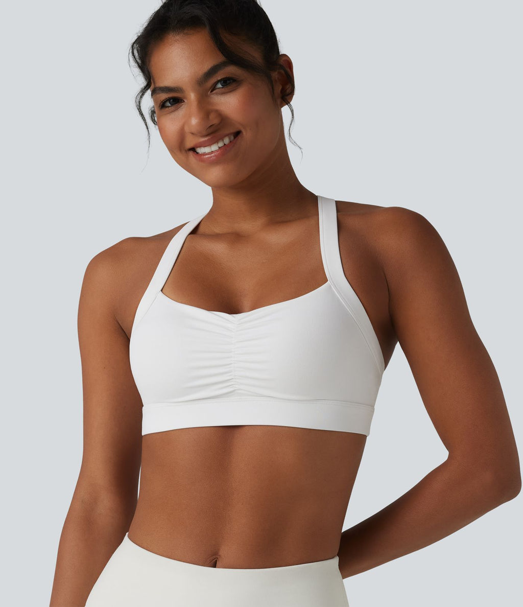 Brassière de sport de yoga froncée soutien-gorge intégré maintien léger