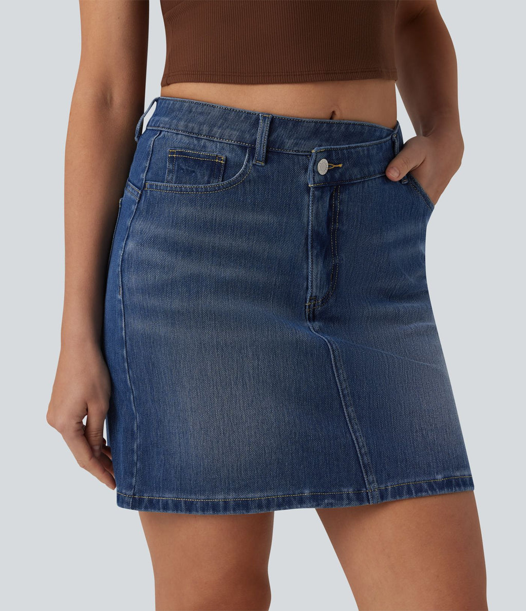 Jupe mini en jean Halara Flex™ casual taille mi-haute asymétrique avec poches