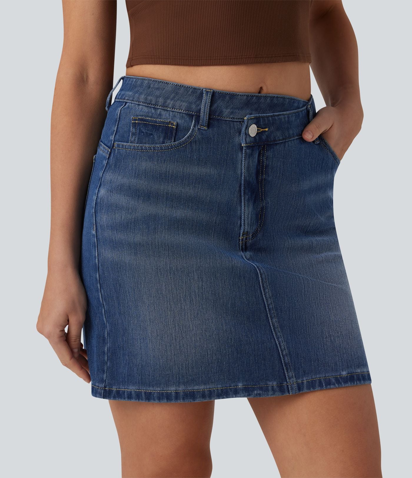 Jupe mini en jean Halara Flex™ casual taille mi-haute asymétrique avec poches
