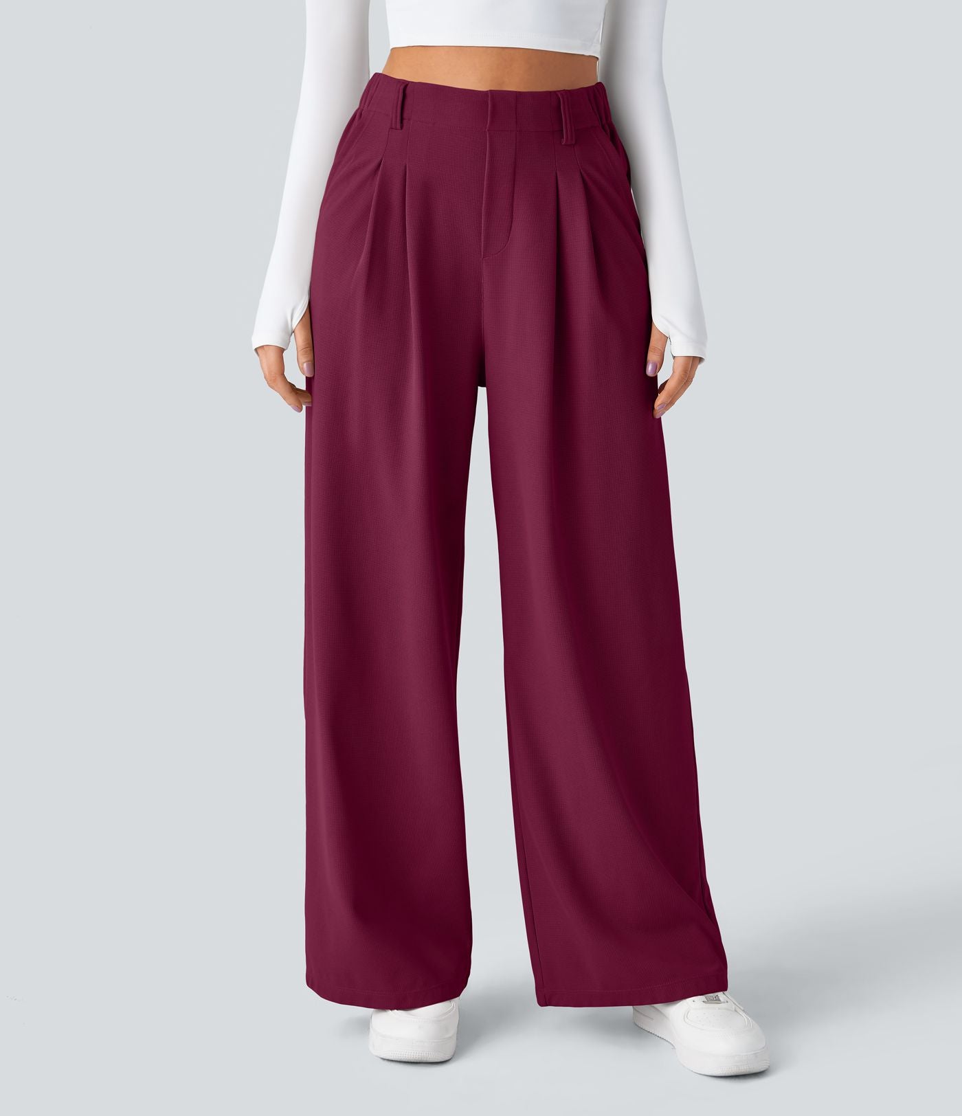 Pantalon Tailleur Large Fluide Halara Flex™ Gaufré Taille Haute Poches Latérales