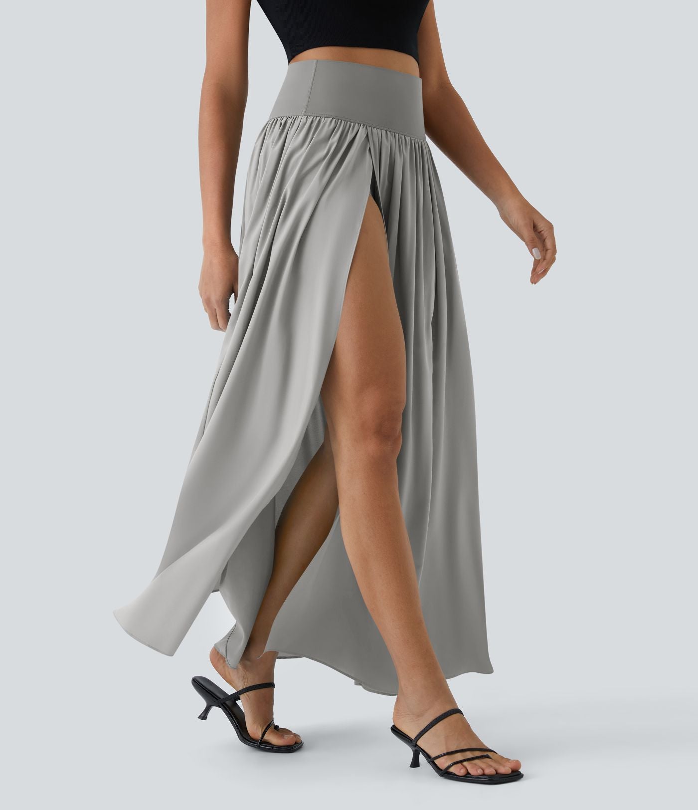Breezeful™ Jupe Taille Haute Casual Maxi Séchage Rapide Fluide Fente Plissée 2 en 1