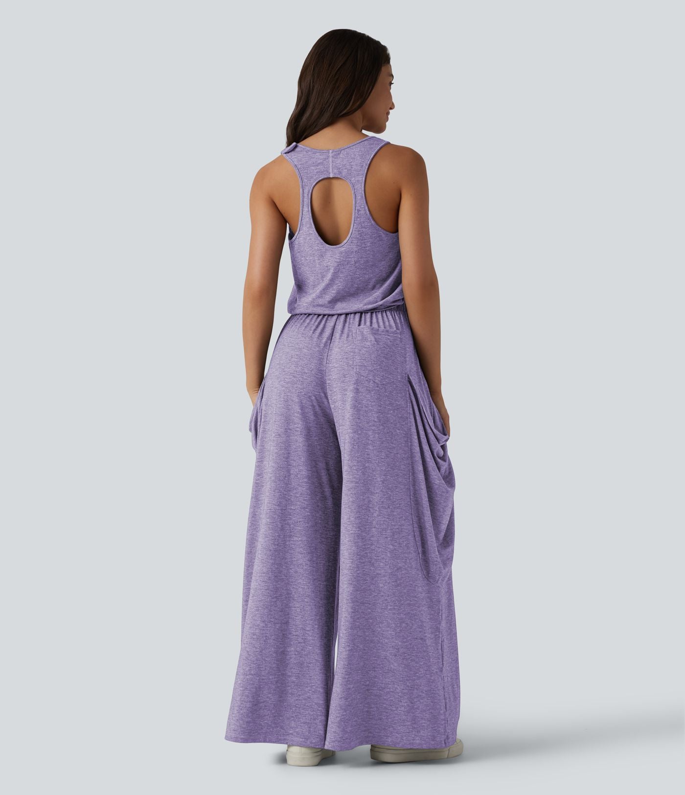 Combinaison décontractée à découpe sans manches jambes larges avec poches, édition Easy-Peezy