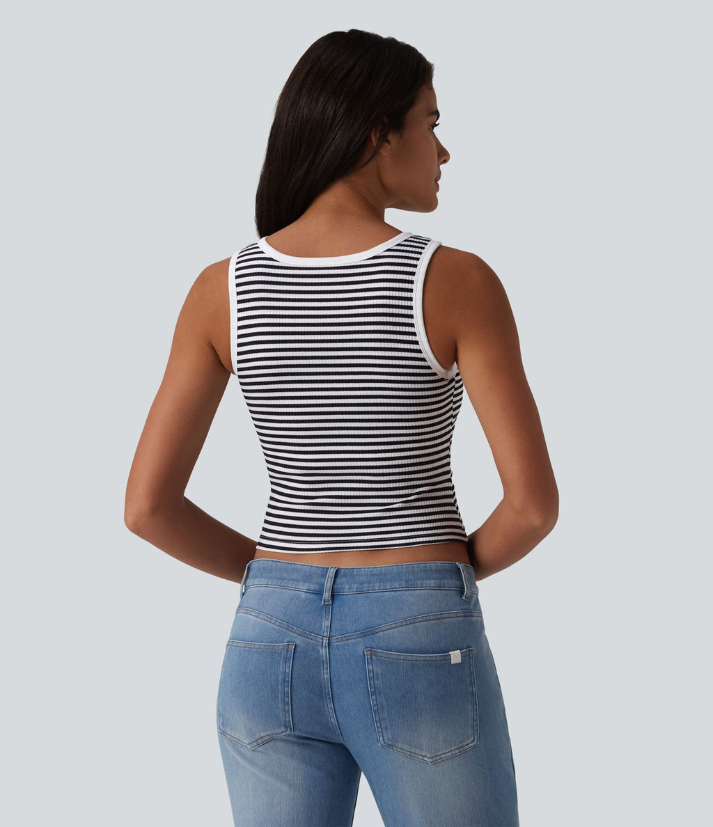 Débardeur casual côtelé à rayures col U avec soutien-gorge intégré
