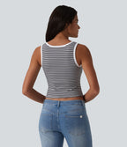 Débardeur casual côtelé à rayures col U avec soutien-gorge intégré
