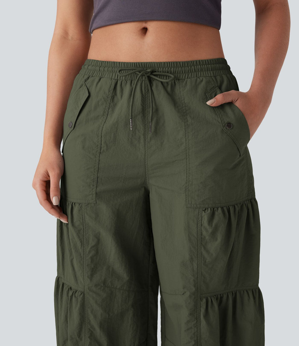 Jogging cargo décontracté parachute taille moyenne à cordon avec poches latérales et fronces