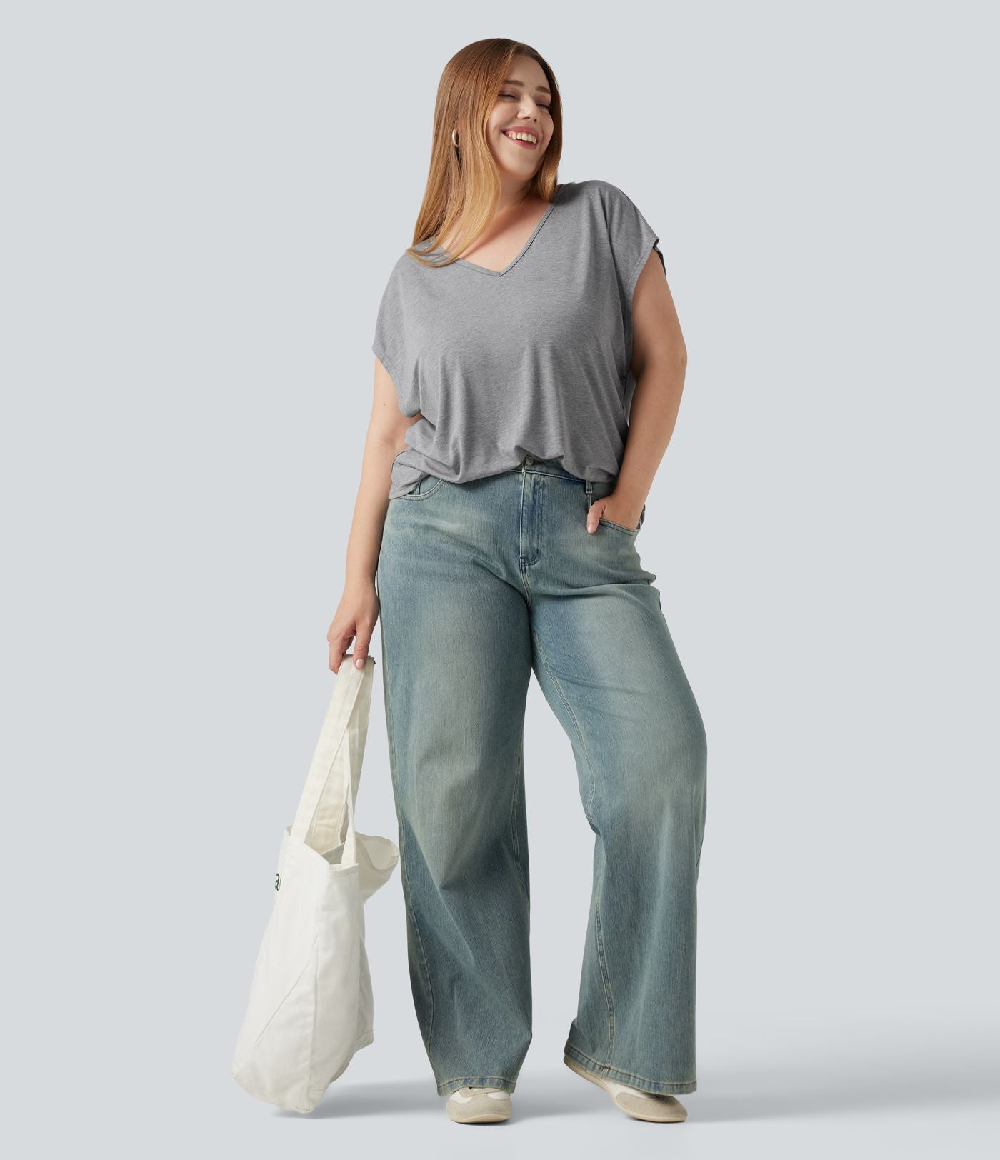 T-shirt décontracté grande taille col V manches courtes