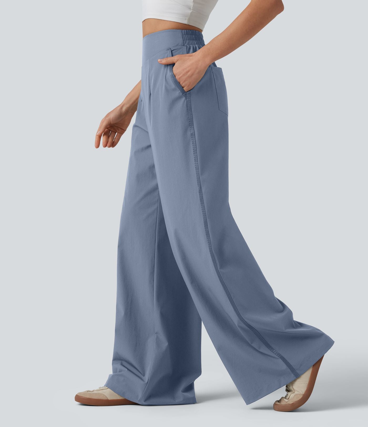 Pantalon large taille haute avec poches