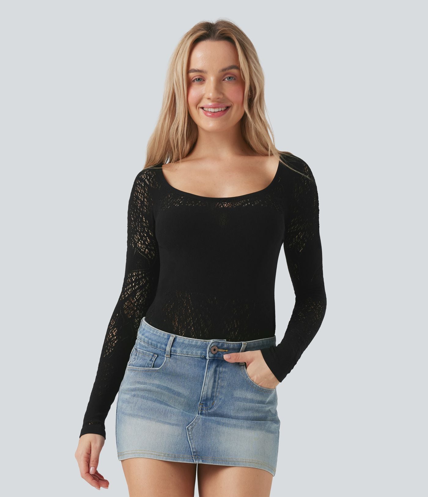 Haut de sport décolleté rond à manches longues avec découpes sans couture OneForm Seamless Flow