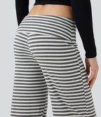 Pantalon évasé rayé taille basse à rabat