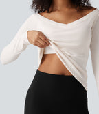 Top casual push-up côtelé épaules dénudées à manches longues - Bonnet A/B