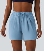 Short de yoga plissé taille haute élastique 12,5 cm avec cordon de serrage et poches