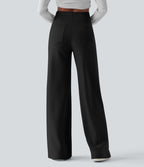 Pantalon décontracté ample taille haute avec poches