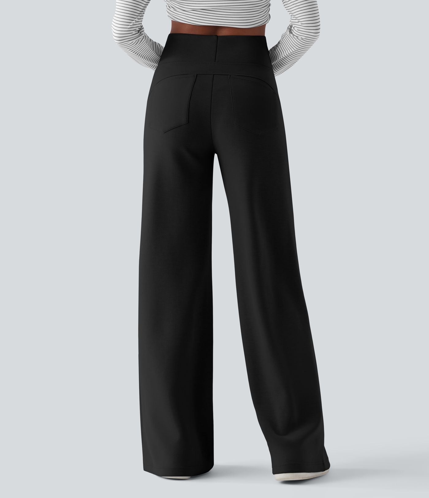 Pantalon décontracté ample taille haute avec poches