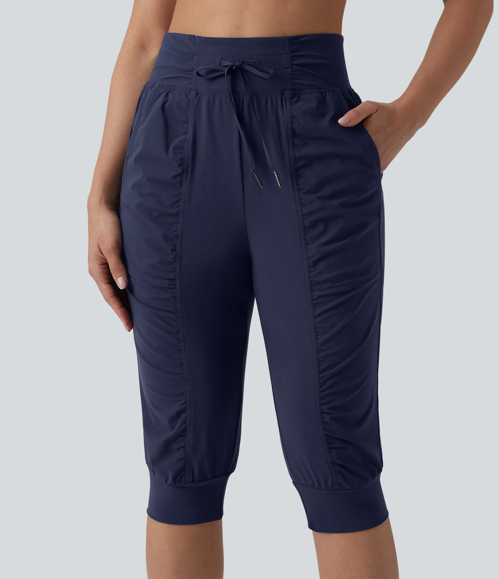 Jogging de danse fuselé 7/8 froncé séchage rapide effet frais InstantCool taille haute avec cordon de serrage et poches, protection solaire UPF40+