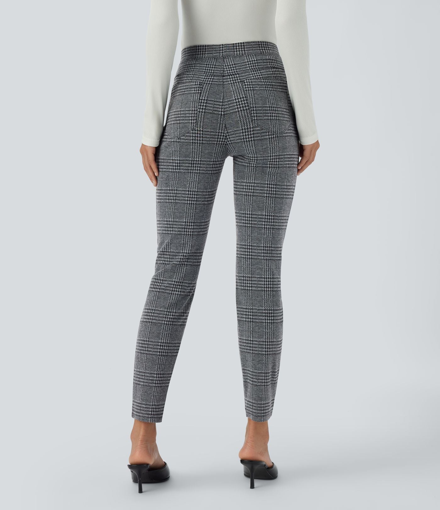 Halara Flex™ Pantalon skinny tailleur taille haute à motif pied-de-poule avec poches arrière