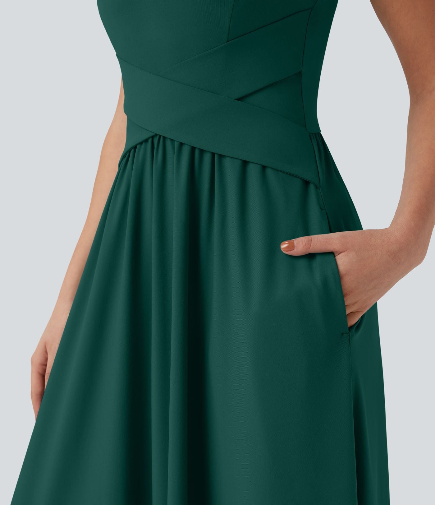 Robe maxi fluide dos nu, avec brassière intégrée et poches