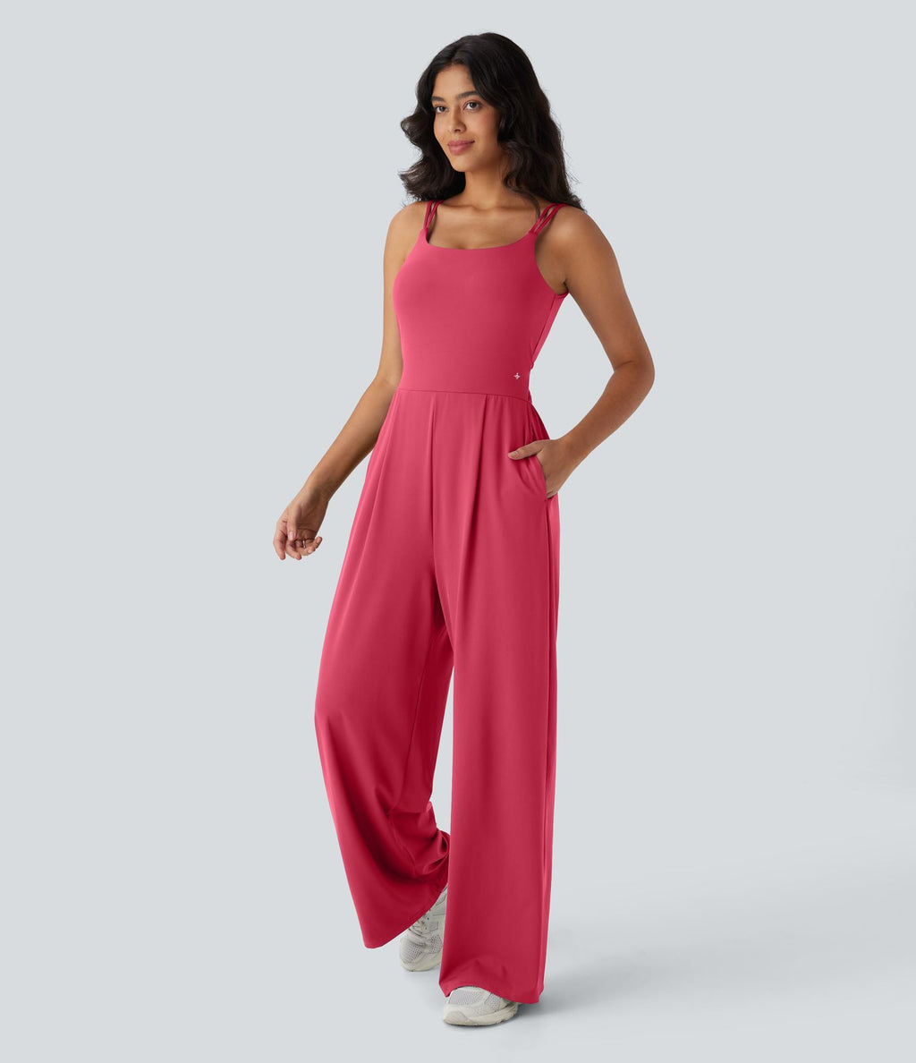 Combinaison de yoga Softlyzero™ Airy à doubles bretelles, dos nu, avec effet torsadé et poches latérales Cool Touch - Édition Easy Peasy