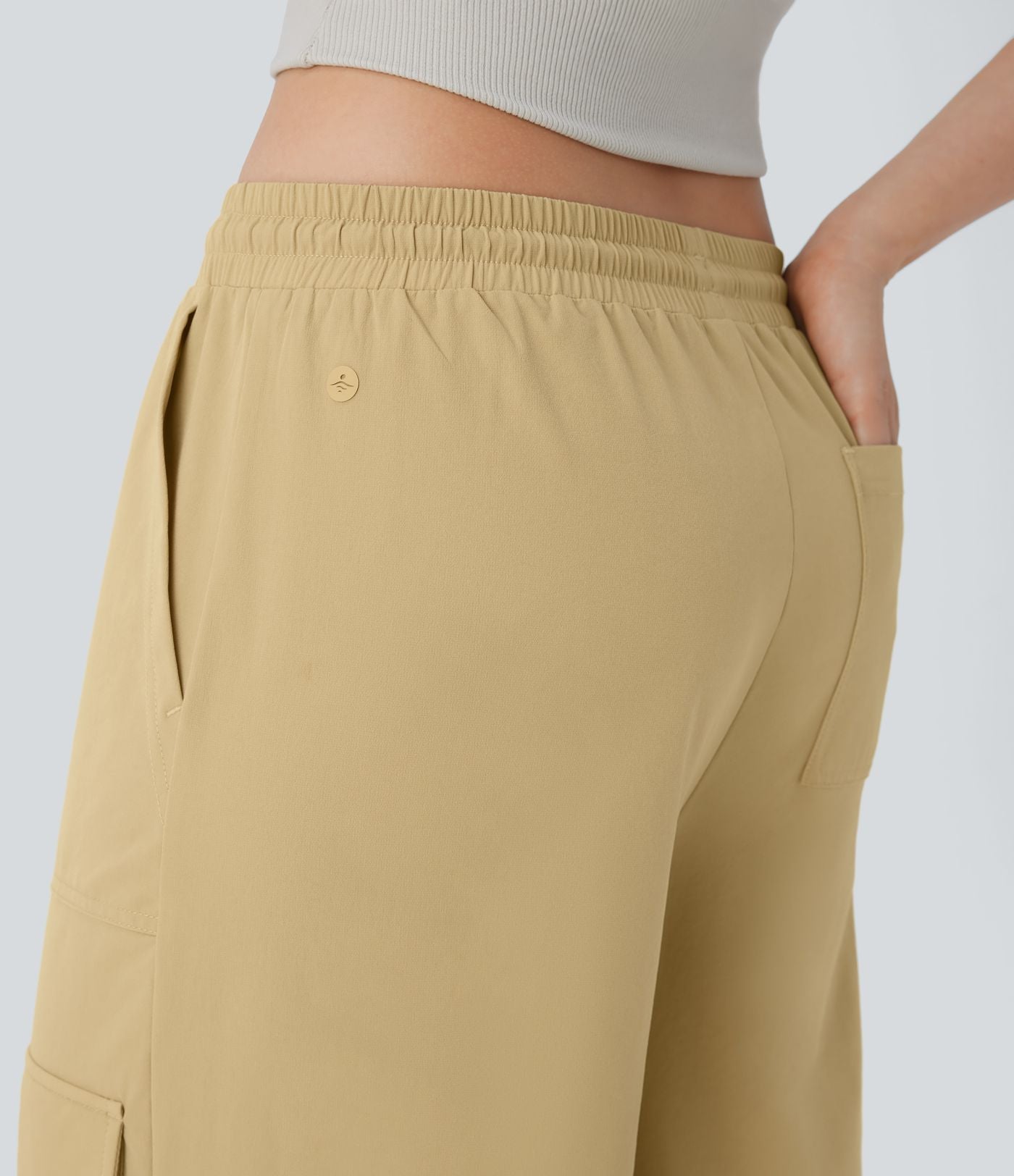 Pantalon cargo décontracté large à cordon, taille mi-haute, avec poches