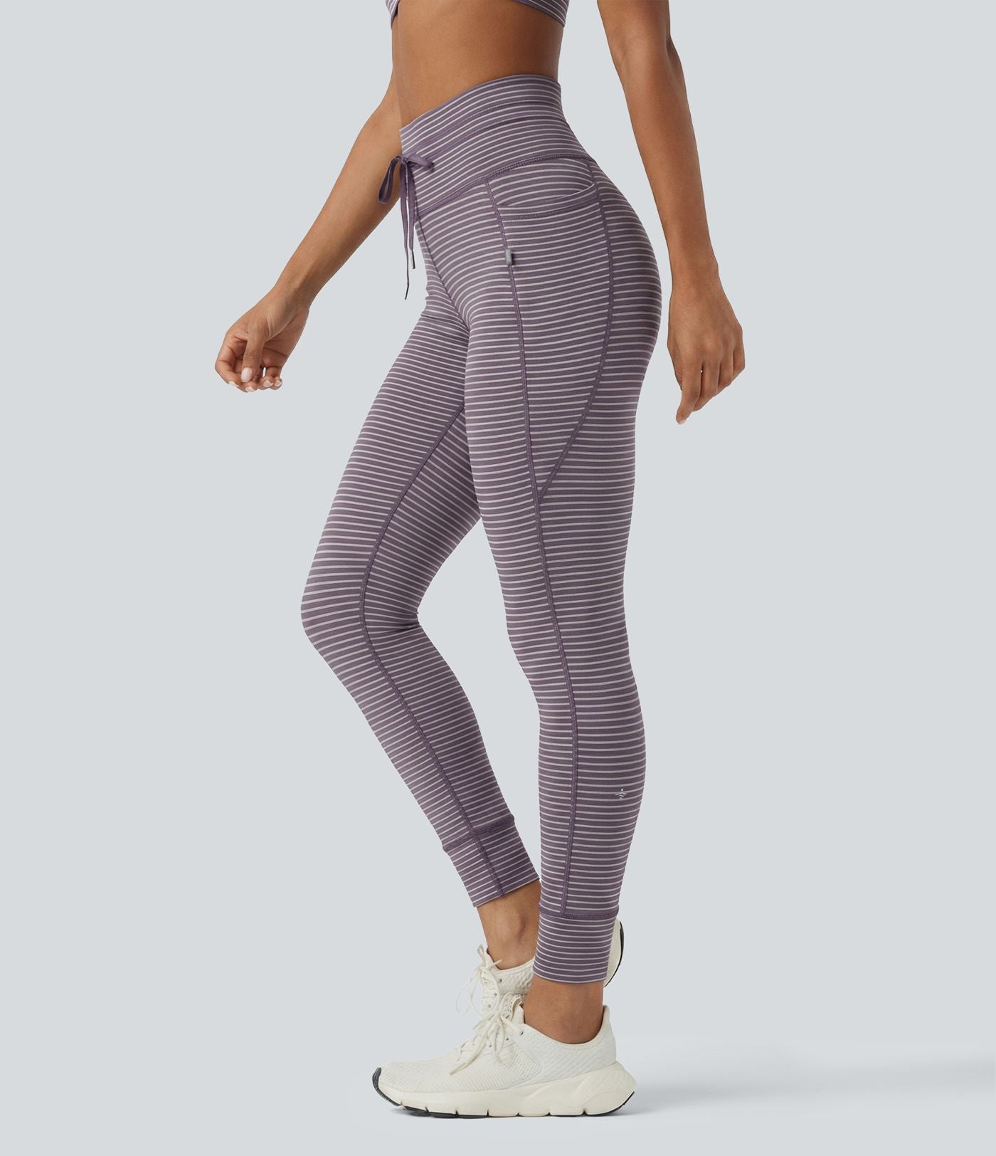 Legging de yoga rayé taille haute avec cordon de serrage et poches