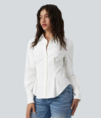 Chemise casual manches longues à ourlet arrondi