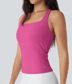 Débardeur de course crop top dos nu col carré bretelles croisées Softlyzero™ Airy Cool Touch - longueur rallongée - UPF50+