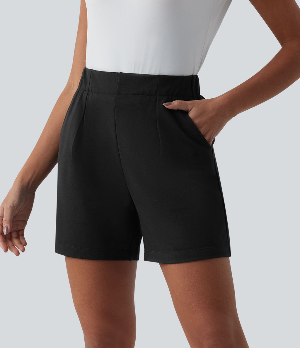Short sweat décontracté ample taille haute plissé avec poches