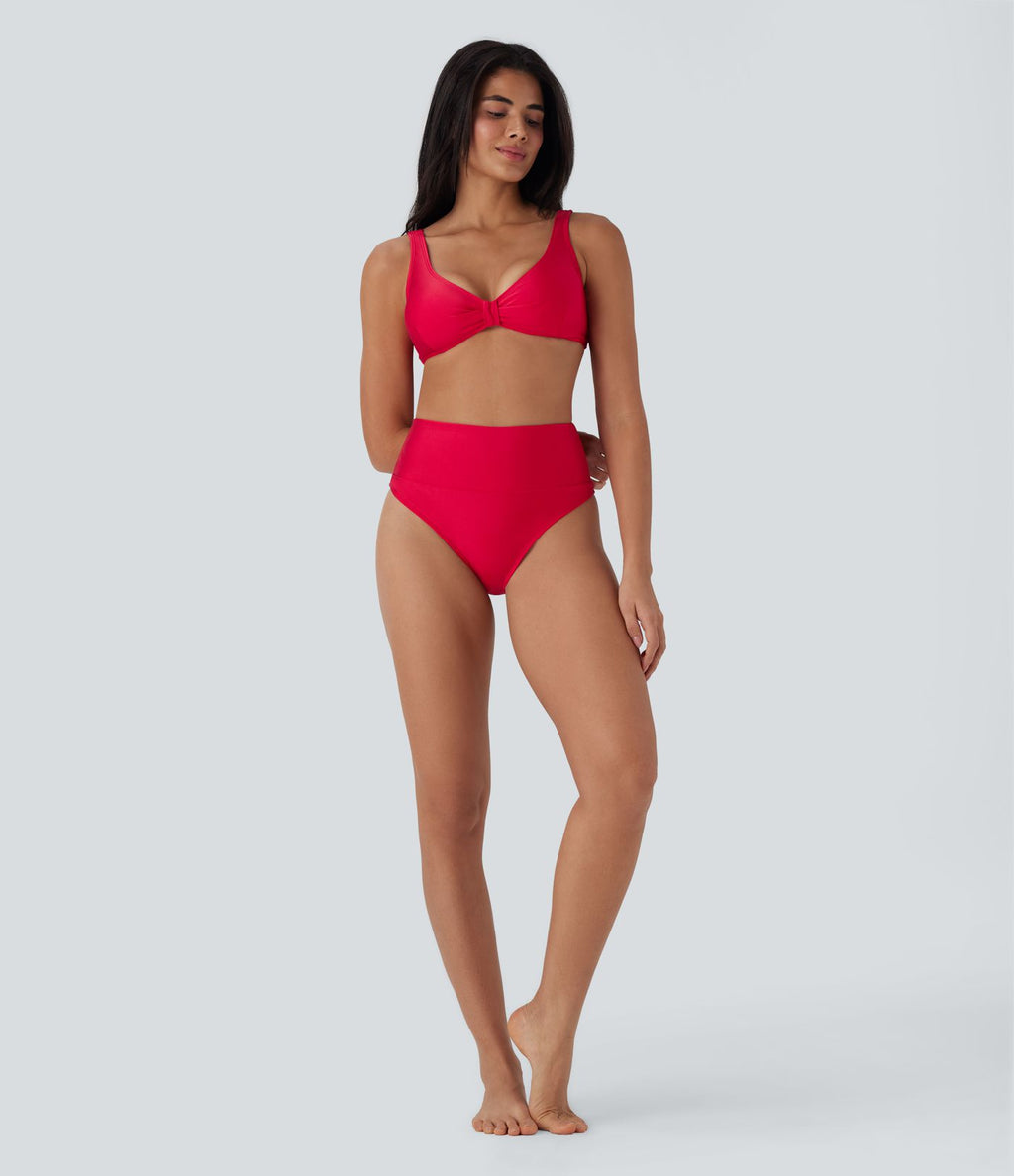 Bas de maillot de bain bikini brillant à taille haute et gainant