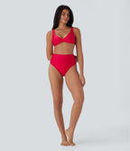 Bas de maillot de bain bikini brillant à taille haute et gainant