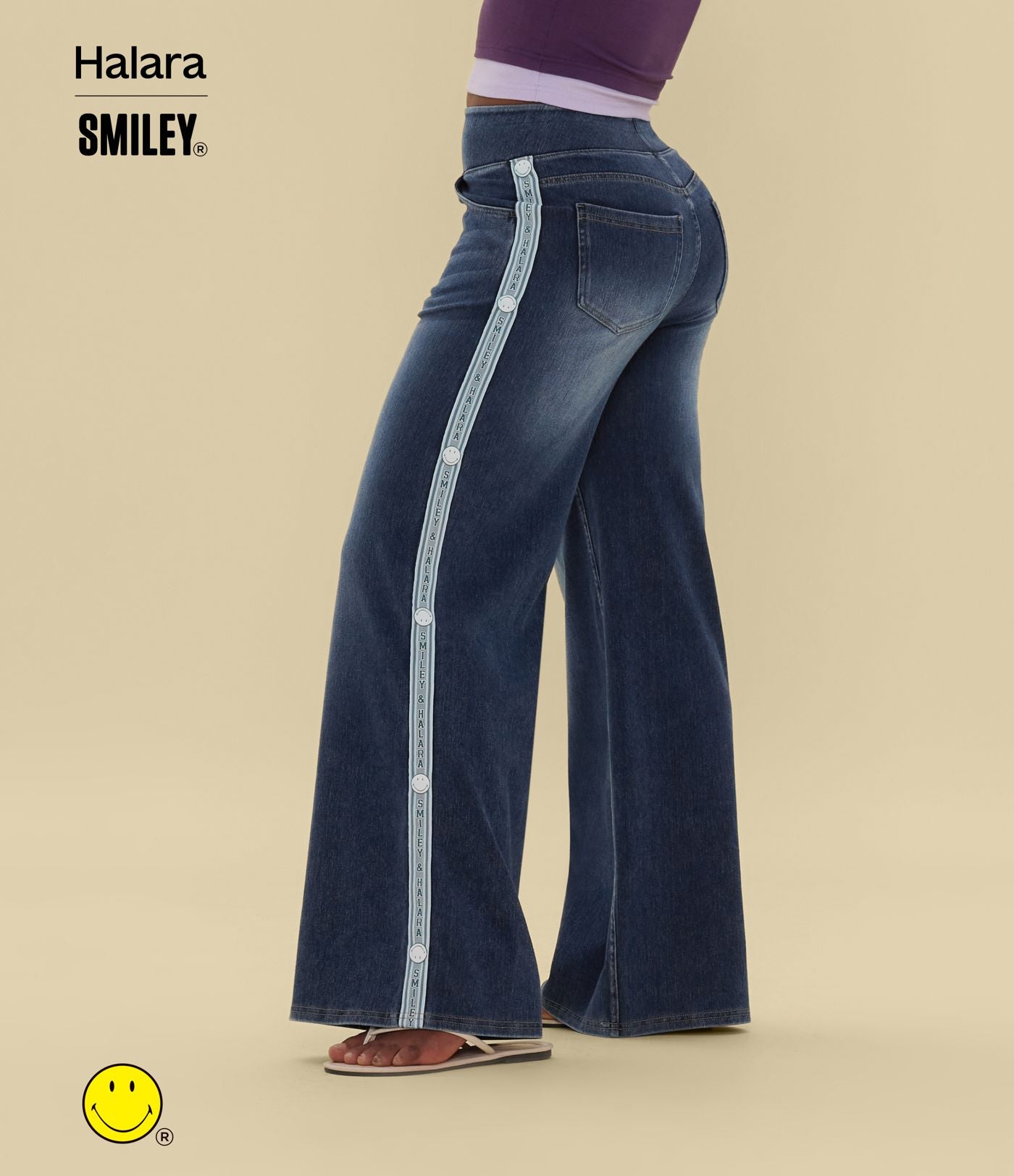 Jean large casual délavé Halara X Smiley® Halara Flex™ taille haute avec poches