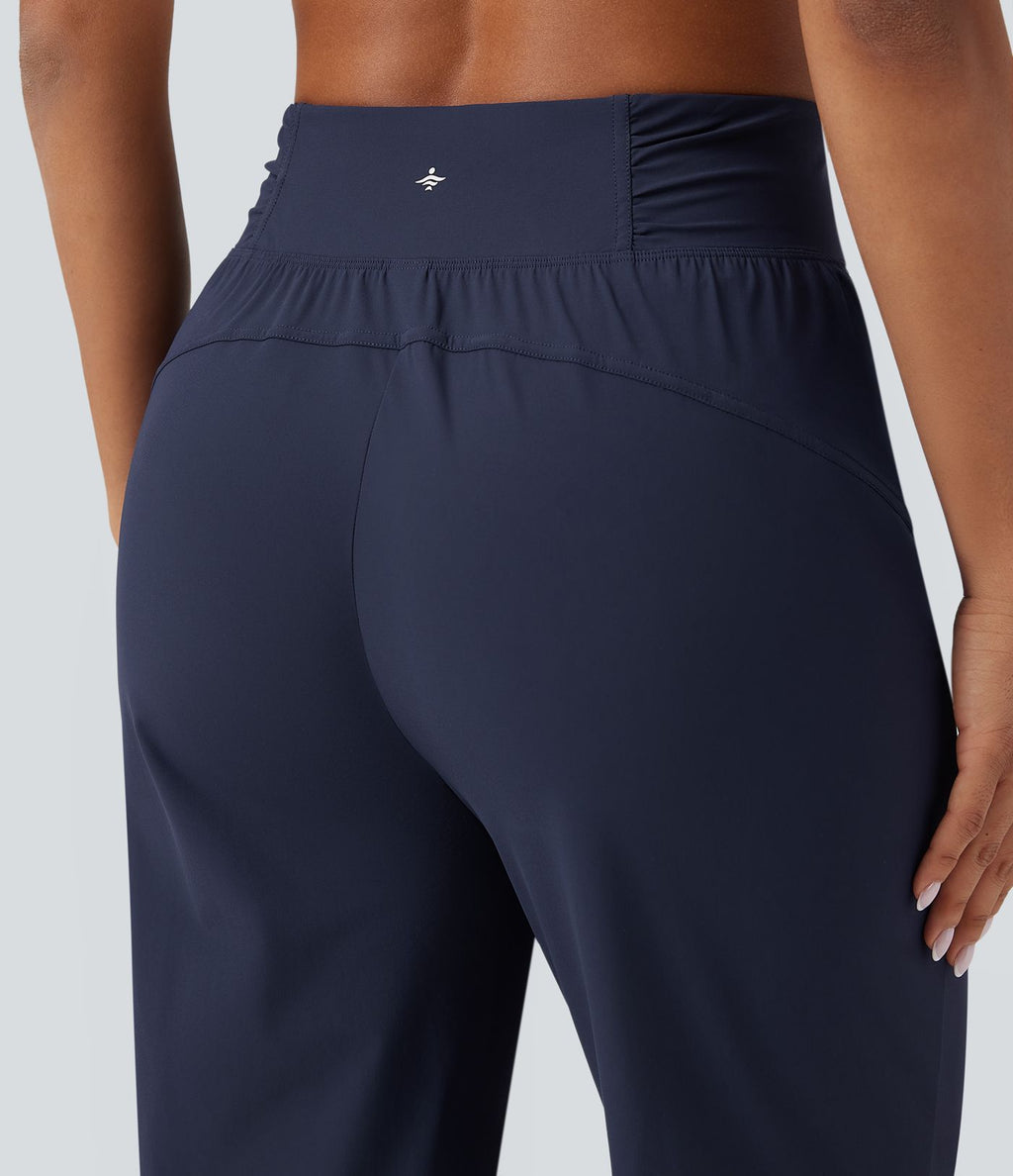 Jogging de danse fuselé froncé séchage rapide effet frais InstantCool taille haute avec cordon de serrage et poches, protection solaire UPF40+