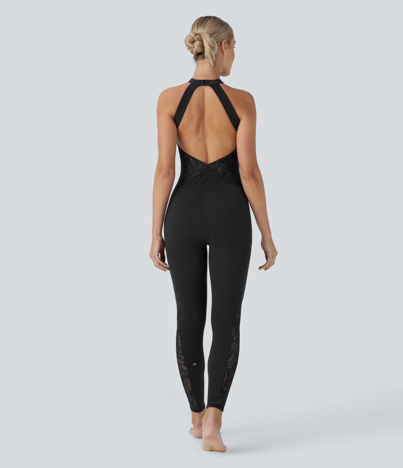 Combinaison de yoga moulante Softlyzero™ à dos nu avec dentelle contrastante - UPF50+