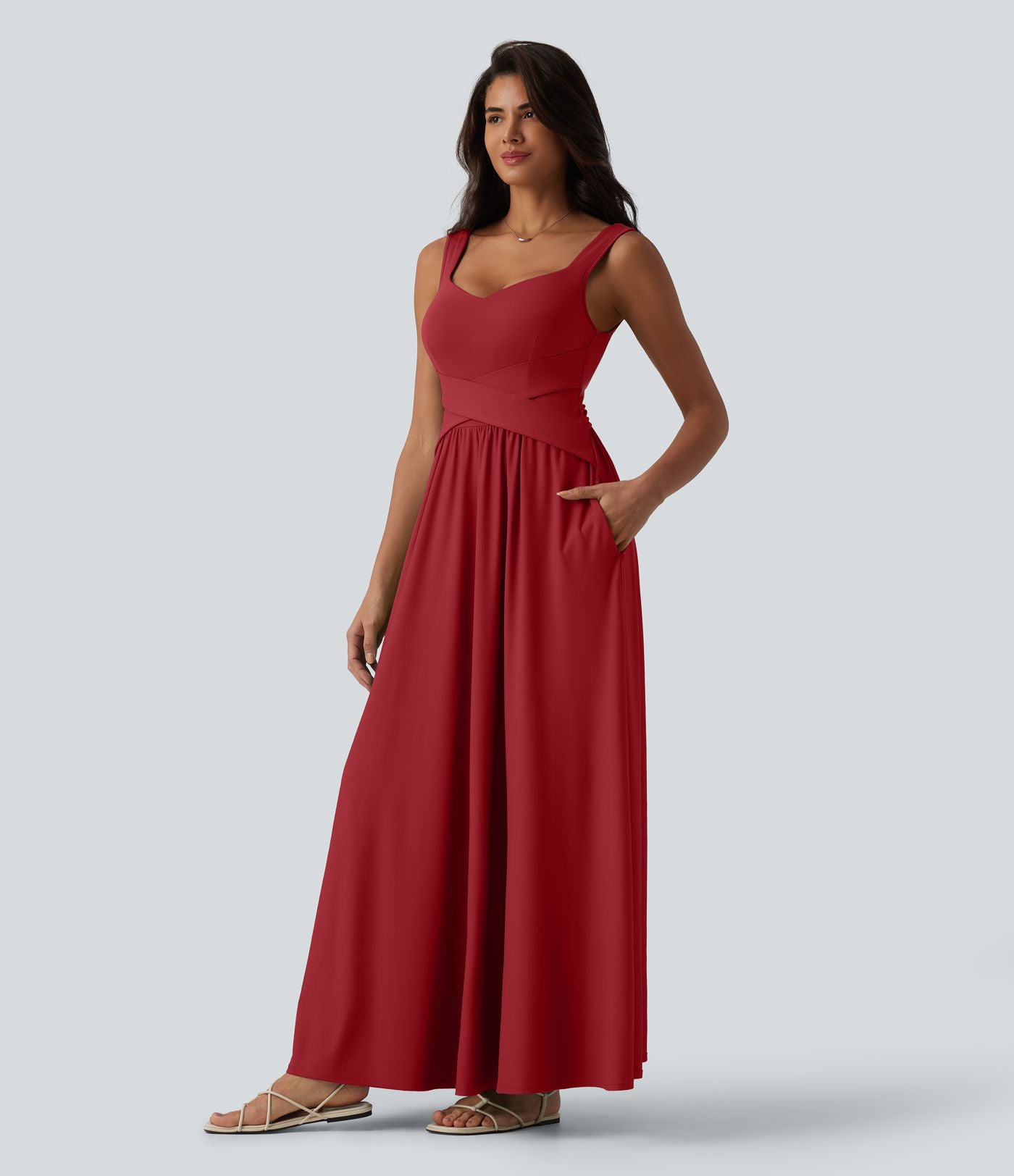 Robe longue fluide sans manches avec brassière intégrée (Bonnets E-G) et poches